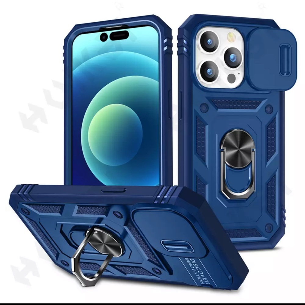 Navy Blue Protective Phone Case with Ring Stand